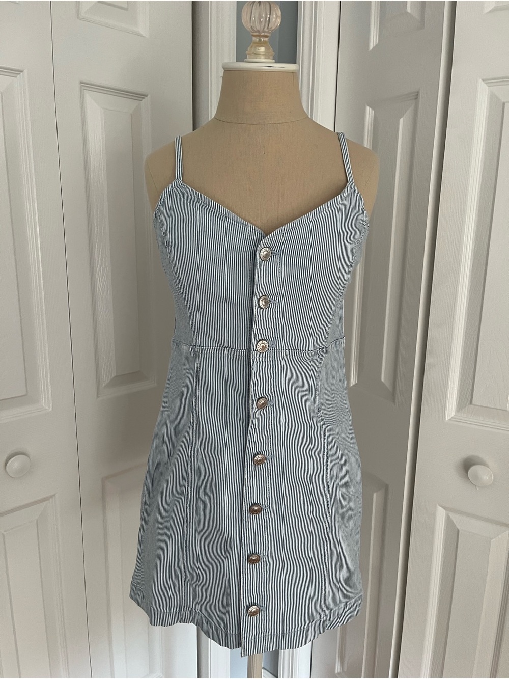American Eagle Outfitters Blue and White Striped Denim Dress